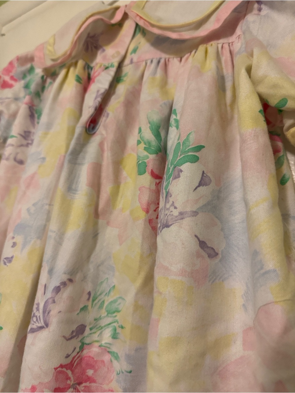 Classic Girl’s Pastel Floral Peter Pan Collar Dress - Pink & Yellow - Picture 5 of 5